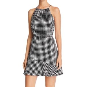 Houndstooth Flounce Halter Mini  Dress Sleeveless